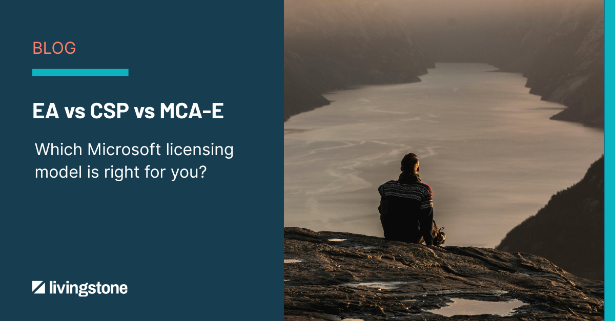 EA vs CSP vs MCA-E - which Microsoft licensing model is right for you. Image of man looking out over a lake
